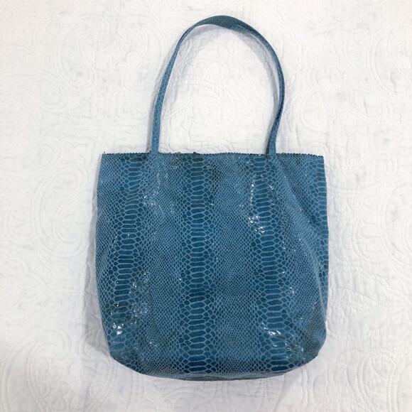 Fatto a Mano by Carlos Falchi Snake Embossed Blue Bag Purse - Picture 3 of 8
